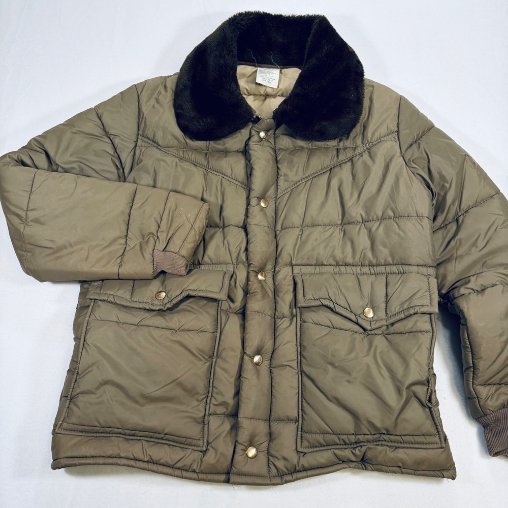 Walls Blizzard-Pruf Vintage 70s Puffer Jacket Faux Fur Collar Brown Medium Reg